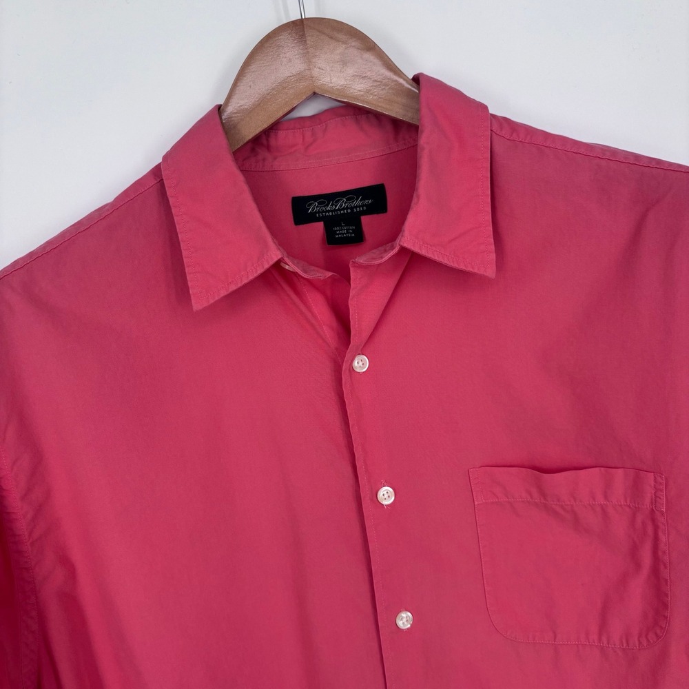 Brooks Brothers Pink Short Sleeve Button Down Shirt Mens Large Cotton Preppy